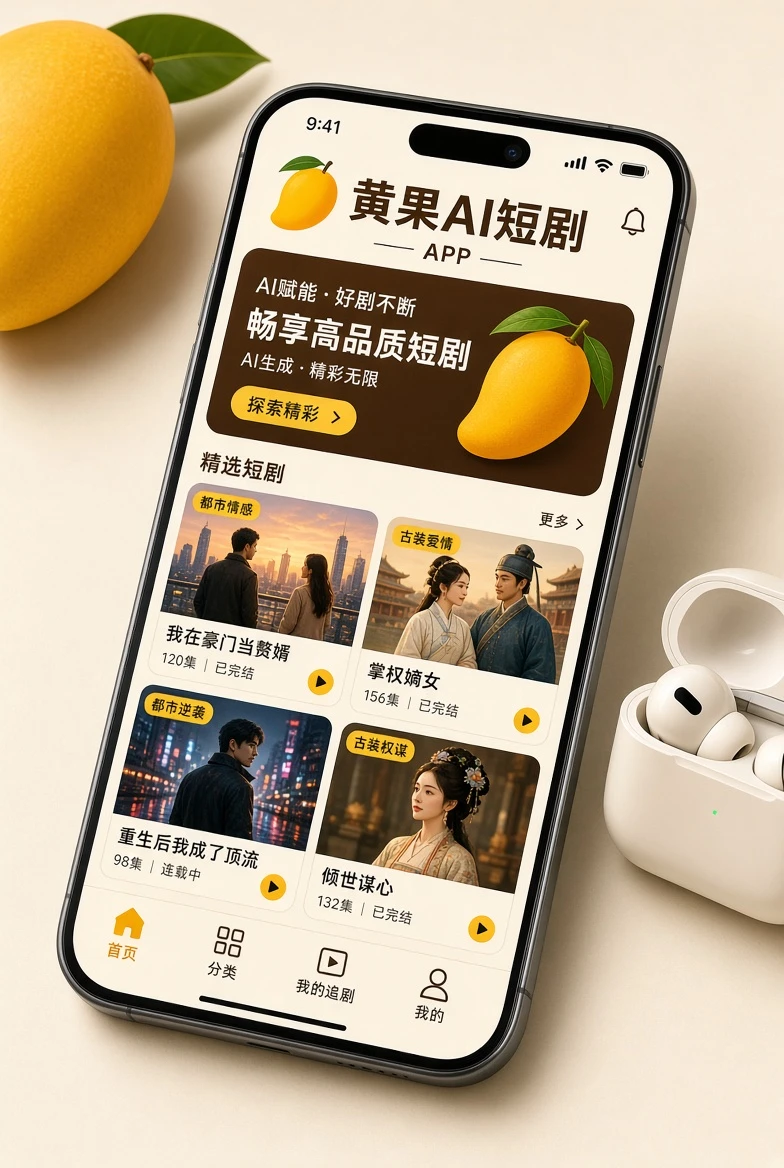 黄果AI短剧移动端示意